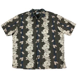 Old Navy Mens Size Large Hawaiian Button Up Shirt Tropical Gray Floral Beach